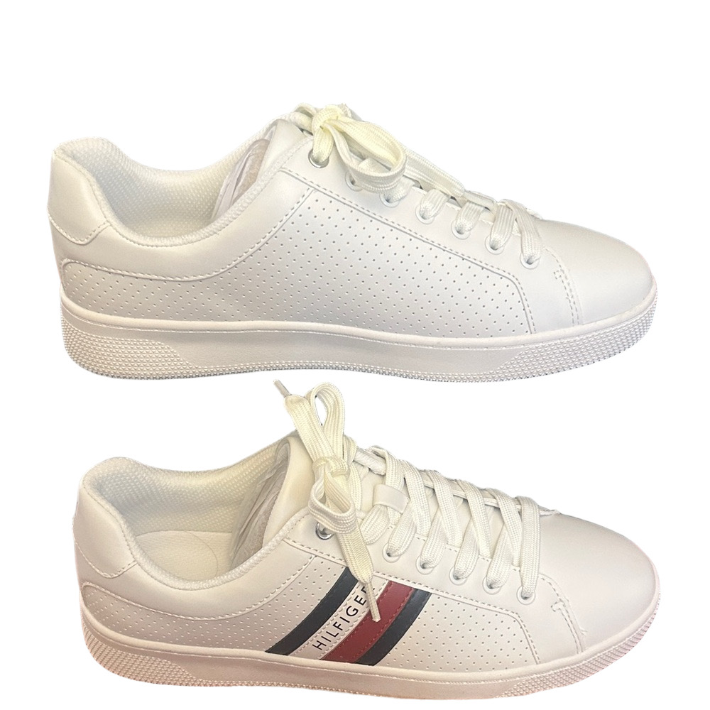 Tommy Hilfiger Men's White and Red Sneakers - Picture 3 of 10